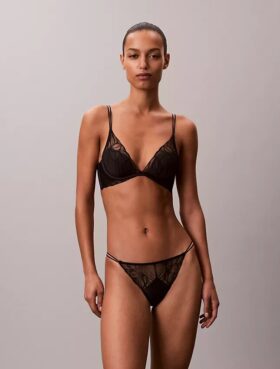 Bikini CK Black cu dantelă florală