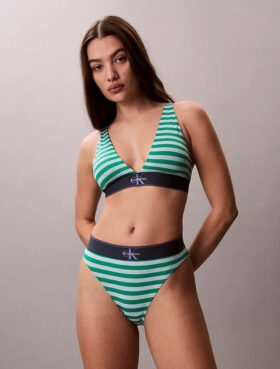 Bikini cu talie înaltă, elastic, din microfiber, cu monogramă grafică