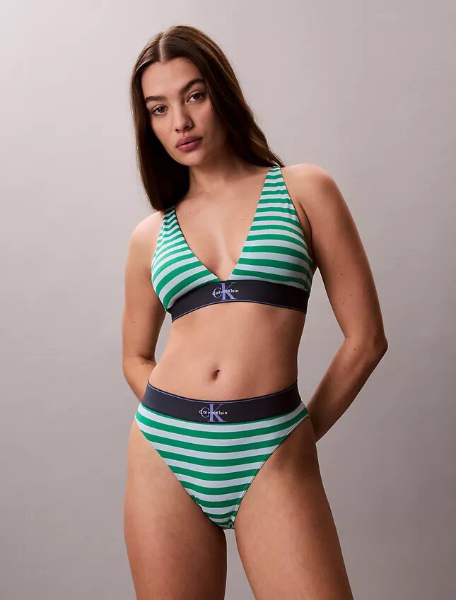 Bikini cu talie înaltă, elastic, din microfiber, cu monogramă grafică Bikini cu talie înaltă, elastic, din microfiber, cu monogramă grafică