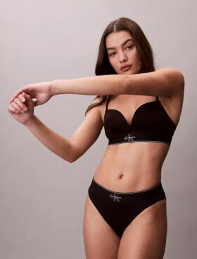 Bikini cu talie înaltă, elastic, din microfiber, cu monogramă grafică