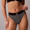Bikini cu talie înaltă, elastic, din microfiber, cu monogramă grafică Bikini cu talie înaltă, elastic, din microfiber, cu monogramă grafică