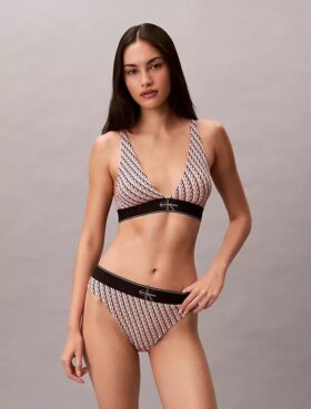 Bikini cu talie înaltă, elastic, din microfiber, cu monogramă grafică