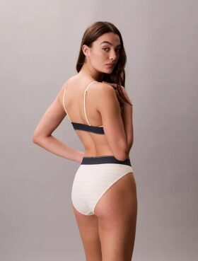 Bikini cu talie înaltă, elastic, din microfiber, cu monogramă grafică