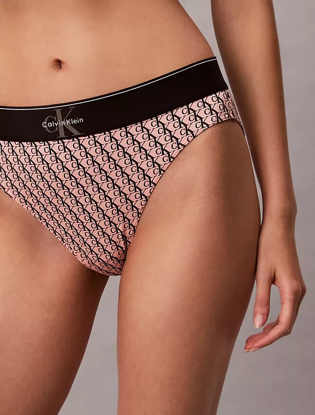 Bikini cu talie înaltă, elastic, din microfiber, cu monogramă grafică Bikini cu talie înaltă, elastic, din microfiber, cu monogramă grafică