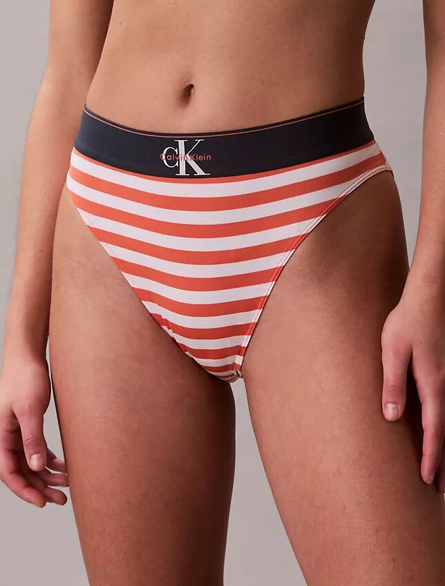 Bikini cu talie înaltă, elastic, din microfiber, cu monogramă grafică Bikini cu talie înaltă, elastic, din microfiber, cu monogramă grafică