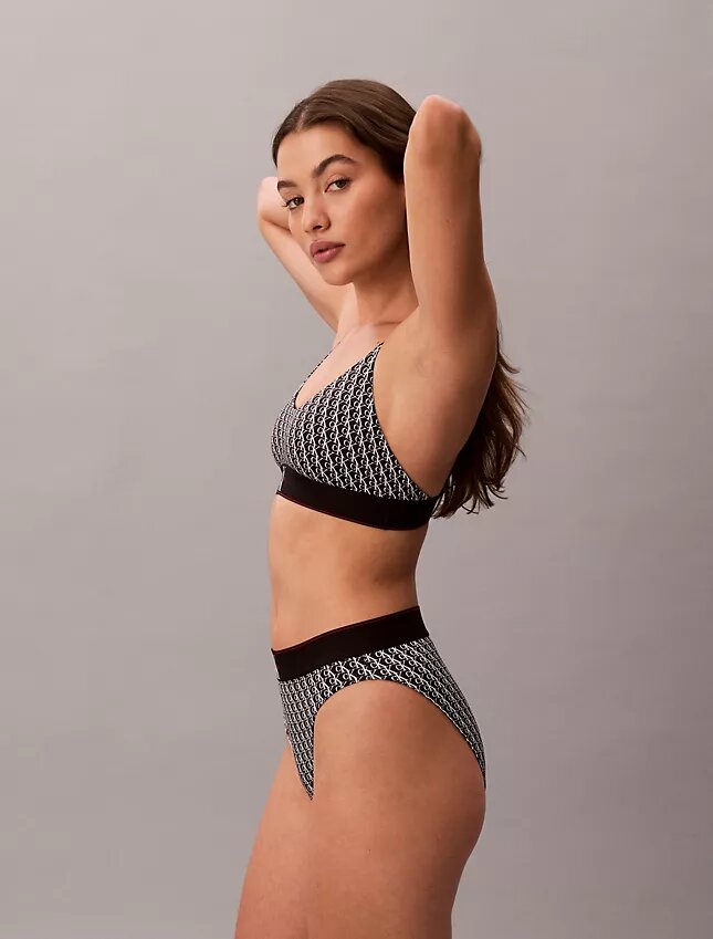 Bikini cu talie înaltă, elastic, din microfiber, cu monogramă grafică Bikini cu talie înaltă, elastic, din microfiber, cu monogramă grafică