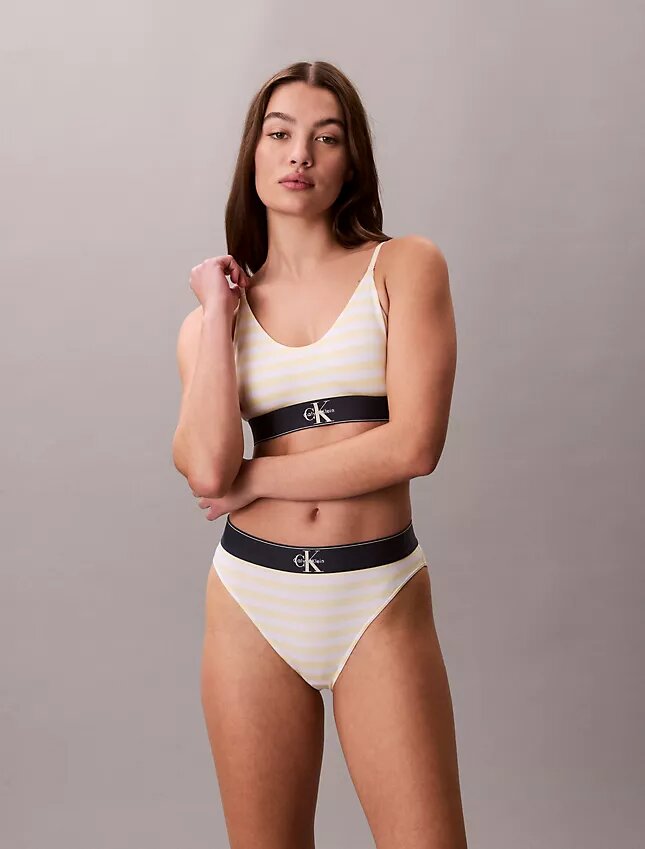 Bikini cu talie înaltă, elastic, din microfiber, cu monogramă grafică Bikini cu talie înaltă, elastic, din microfiber, cu monogramă grafică