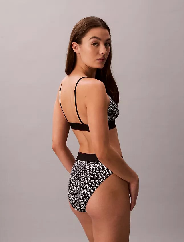 Bikini cu talie înaltă, elastic, din microfiber, cu monogramă grafică Bikini cu talie înaltă, elastic, din microfiber, cu monogramă grafică