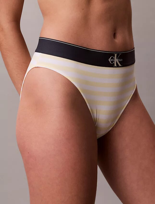 Bikini cu talie înaltă, elastic, din microfiber, cu monogramă grafică Bikini cu talie înaltă, elastic, din microfiber, cu monogramă grafică