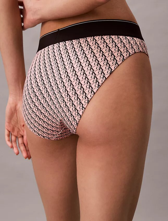 Bikini cu talie înaltă, elastic, din microfiber, cu monogramă grafică Bikini cu talie înaltă, elastic, din microfiber, cu monogramă grafică