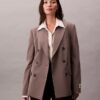 Blazer din amestec de gabardină de lână cu două rânduri de nasturi