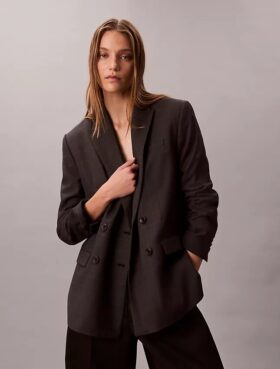 Blazer lejer din amestec de lână cu imprimeu în carouri