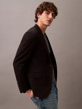 Blazer slim din gabardină de lână