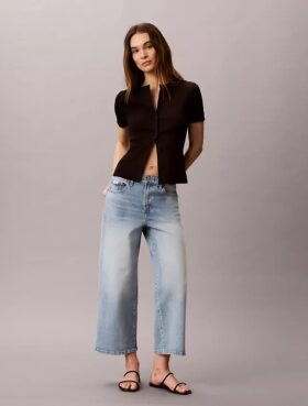 Blugi cropped cu picior larg