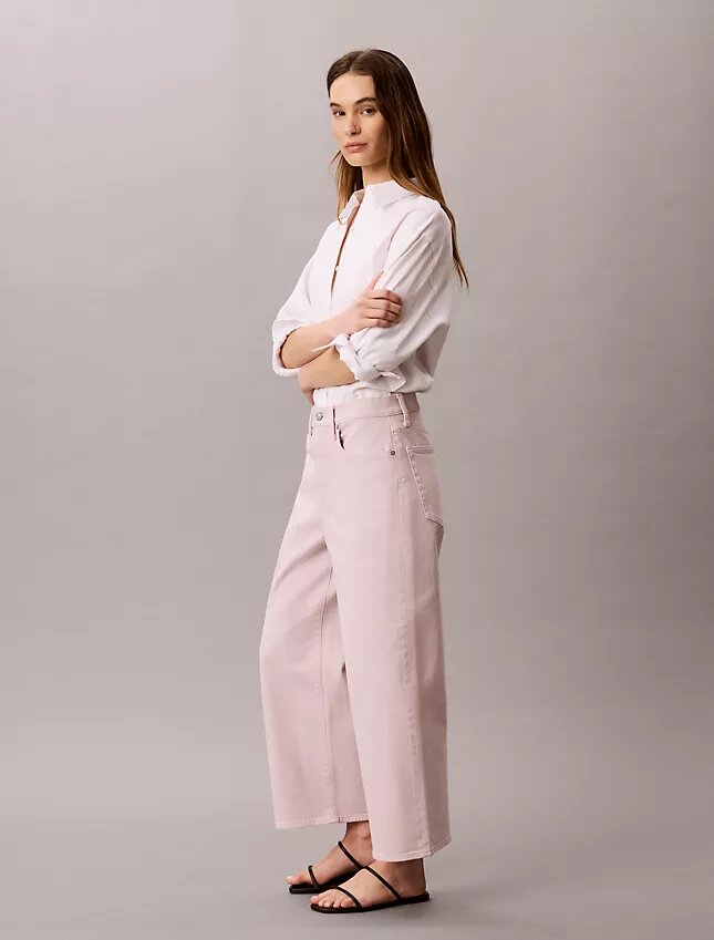 Blugi cropped cu picior larg Blugi cropped cu picior larg