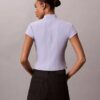 Bluză cu fermoar pe un sfert, cu nervuri și monogramă țesută Bluză cu fermoar pe un sfert, cu nervuri și monogramă țesută