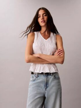 Bluză fără mâneci din poplin de bumbac