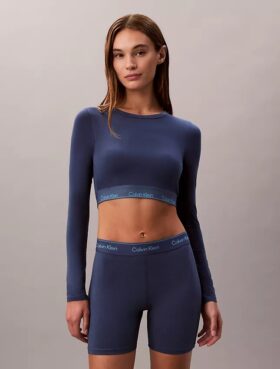 Bralette cu mâneci lungi, ușor căptușită, din bumbac Modal Icon