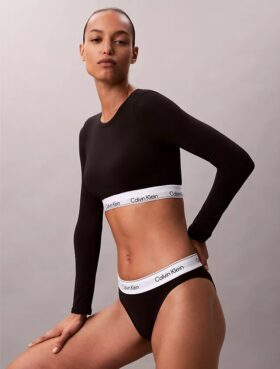 Bralette cu mâneci lungi, ușor căptușită, din bumbac Modal Icon