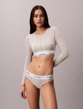 Bralette cu mâneci lungi, ușor căptușită, din bumbac Modal Icon