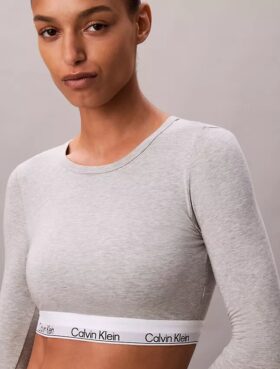 Bralette cu mâneci lungi, ușor căptușită, din bumbac Modal Icon