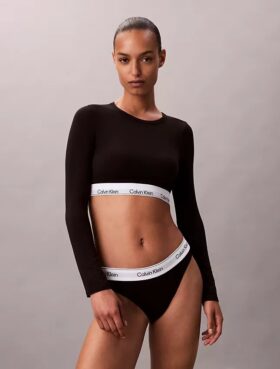 Bralette cu mâneci lungi, ușor căptușită, din bumbac Modal Icon