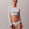 Bralette cu mâneci lungi, ușor căptușită, din bumbac Modal Icon