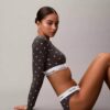 Bralette cu mâneci lungi, ușor căptușită, din bumbac Modal Icon