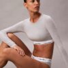 Bralette cu mâneci lungi, ușor căptușită, din bumbac Modal Icon