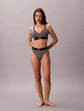Bralette elastică din microfibră cu monogramă grafică, ușor căptușită