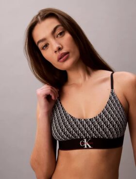 Bralette elastică din microfibră Unlined cu Monogram grafică, fără căptușeală Bralette elastică din microfibră Unlined cu Monogram grafică, fără căptușeală