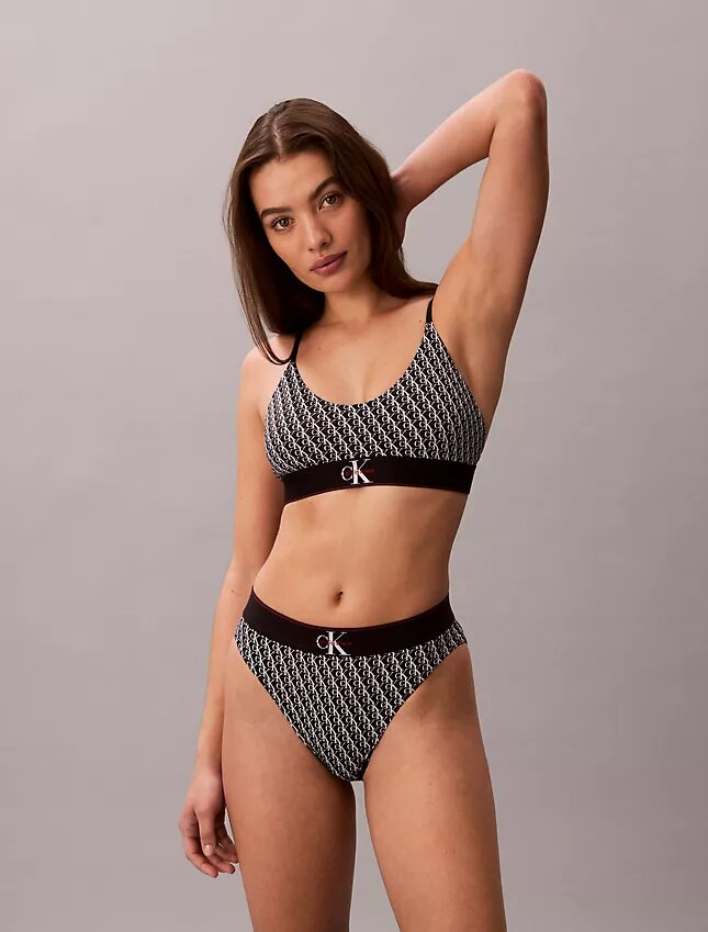 Bralette elastică din microfibră Unlined cu Monogram grafică, fără căptușeală Bralette elastică din microfibră Unlined cu Monogram grafică, fără căptușeală