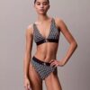 Bralette triunghiulară din microfiber elastic cu monogramă grafică, ușor căptușită