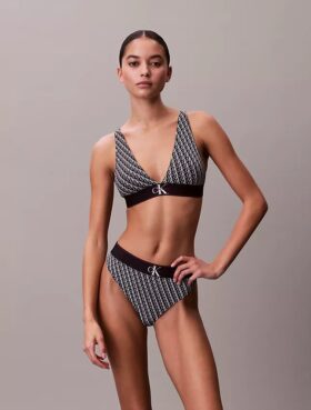 Bralette triunghiulară din microfiber elastic cu monogramă grafică, ușor căptușită Bralette triunghiulară din microfiber elastic cu monogramă grafică, ușor căptușită