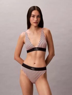 Bralette triunghiulară din microfiber elastic cu monogramă grafică, ușor căptușită Bralette triunghiulară din microfiber elastic cu monogramă grafică, ușor căptușită