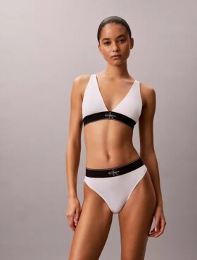 Bralette triunghiulară din microfiber elastic cu monogramă grafică, ușor căptușită Bralette triunghiulară din microfiber elastic cu monogramă grafică, ușor căptușită