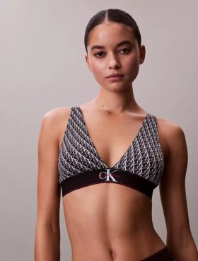 Bralette triunghiulară din microfiber elastic cu monogramă grafică, ușor căptușită Bralette triunghiulară din microfiber elastic cu monogramă grafică, ușor căptușită