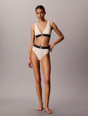 Bralette triunghiulară din microfiber elastic cu monogramă grafică, ușor căptușită