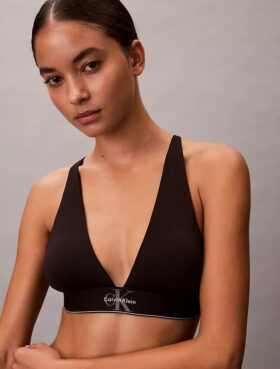 Bralette triunghiulară din microfiber elastic cu monogramă grafică, ușor căptușită