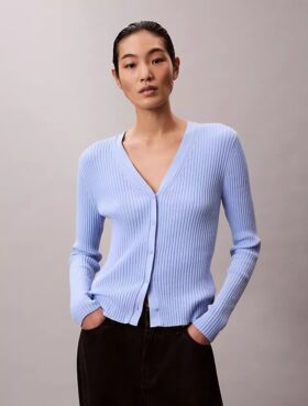 Cardigan din bumbac cu nervuri variate