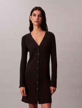 Cardigan din bumbac neted cu nervuri