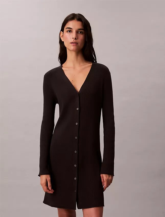 Cardigan din bumbac neted cu nervuri Cardigan din bumbac neted cu nervuri