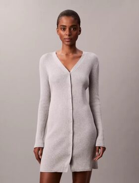 Cardigan din bumbac neted cu nervuri