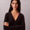 Cardigan din bumbac neted cu nervuri Cardigan din bumbac neted cu nervuri