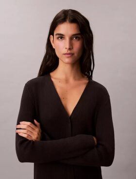 Cardigan din bumbac neted cu nervuri