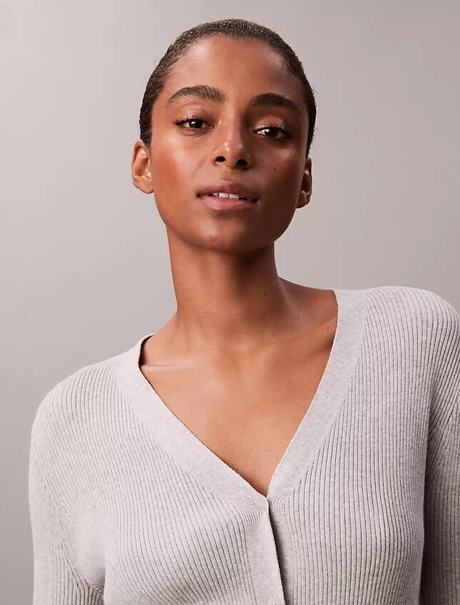 Cardigan din bumbac neted cu nervuri Cardigan din bumbac neted cu nervuri