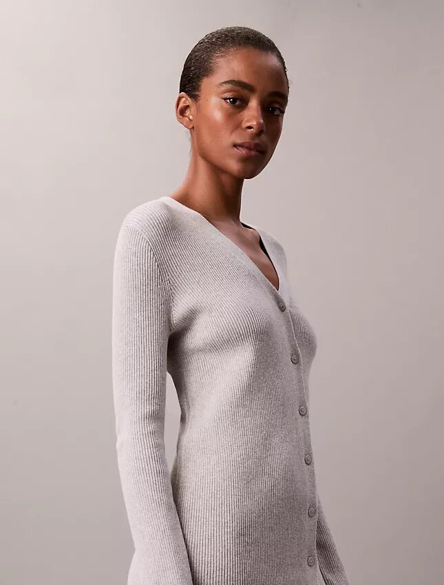 Cardigan din bumbac neted cu nervuri Cardigan din bumbac neted cu nervuri
