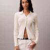 Cardigan polo din bumbac cu nervuri fine Cardigan polo din bumbac cu nervuri fine