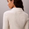 Cardigan polo din bumbac cu nervuri fine Cardigan polo din bumbac cu nervuri fine