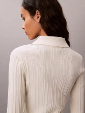 Cardigan polo din bumbac cu nervuri fine